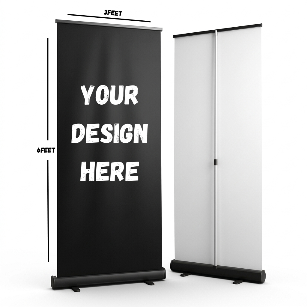 3×6 Feet Deluxe Roll-Up Water/Dust Standee Banner Stand – Retractable Custom Printing Stand