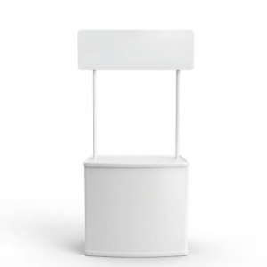 Plastic Promotional Table Stand with Overhead Header Banner & Storage Shelf