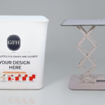 Hydraulic Collapsible Trade Show Counter – Foldable Scissor Frame Promotional Podium Desk